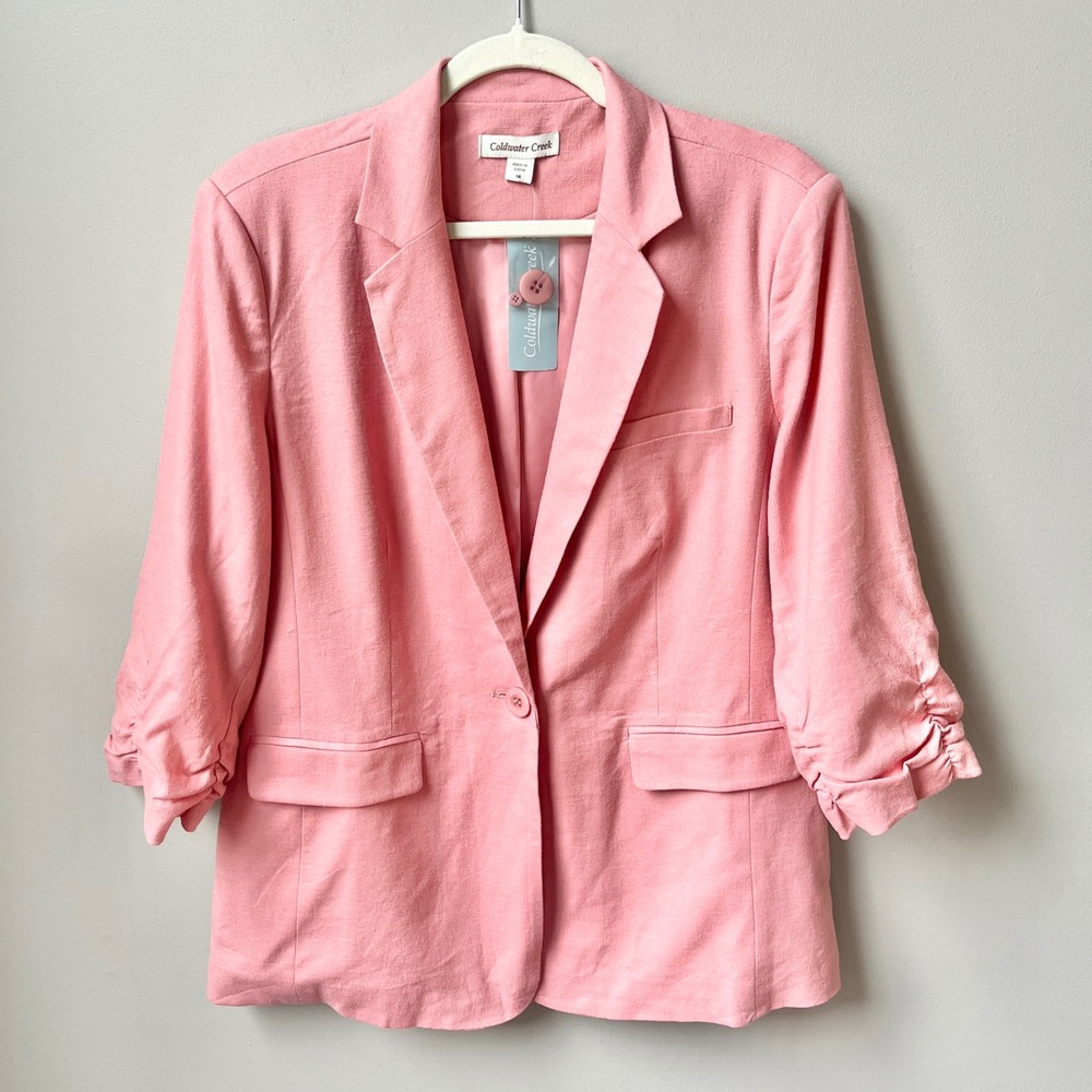 Coldwater Creek Blazer Women's 14 New NWT Pink Linen Blend Office Feminine Work